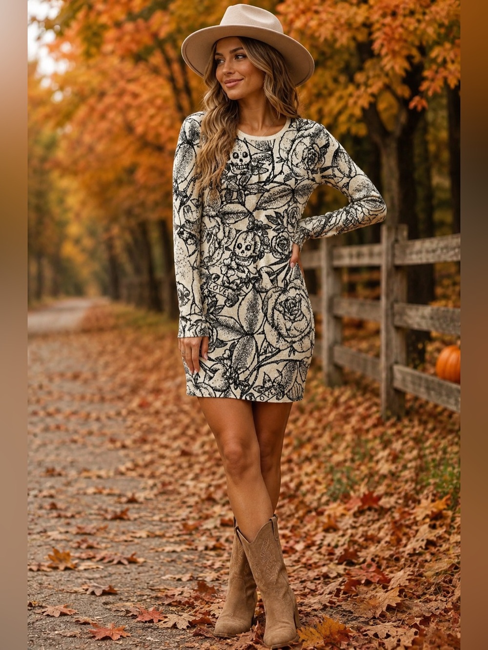 French Connection Long Sleeve Love and Skull Tattoo Sweater Dress U.S. Size 6